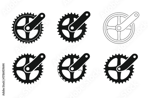 Cycling Logo Variations. Cycling metrics. Set Logo of Cycling metrics: bike crank with cadence ring. harmonious logo variations of the same emblematic concept,