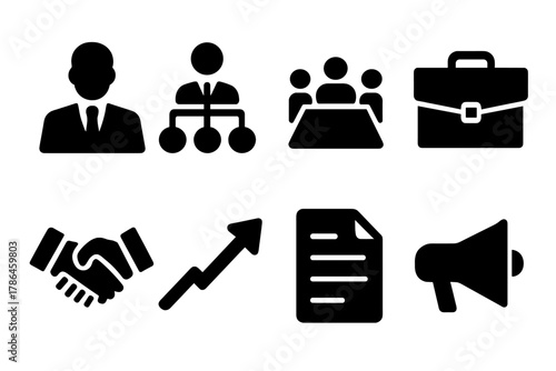 Corporate Leadership Icons. Leadership in action during corporate restructuring. Filled icon set of leadership