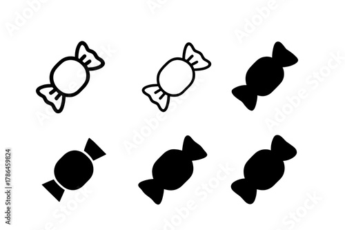 Forgotten Treat Logos. Finding a forgotten treat or snack in your pantry. Set Logo of Forgotten treat: candy wrapper twist. Icon set. harmonious logo