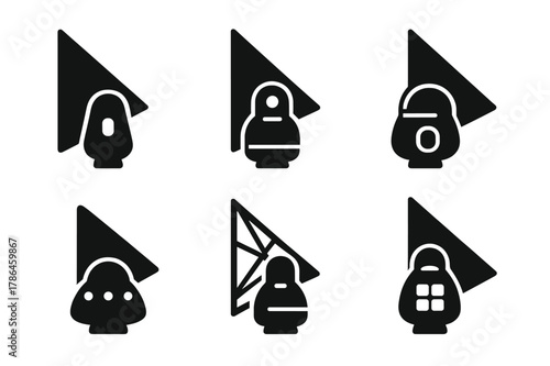 Futuristic Space Habitats. The future of space habitats and long-term space travel. Set Logo of solar sail transport with habitat capsule: Iconic shape, Flat