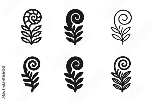 Nature-Inspired Logo Variations. Graphic design trends nature inspired design example. Set Logo of graphic design trends nature inspired design example: fern