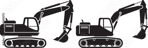 Two black excavator machine silhouettes facing different directions