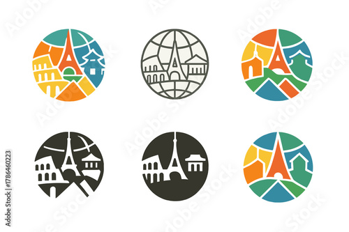 Cultural Diversity Logos. Celebrating diversity through cultural heritage sites. Set Logo of celebrating diversity through cultural heritage sites: mosaic