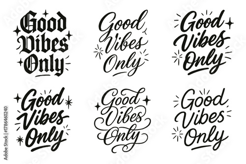 Calligraphy Positivity Grid. Good vibes only. Create a calligraphy lettering illustration of the phrase: Good