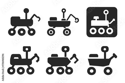 Mars Rover Logos. Space Exploration. Set Logo of Space Exploration: Mars rover. Icon set. harmonious logo variations of the same emblematic concept, each with
