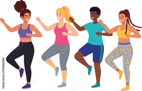 Diverse Group of Women Enjoying Aerobics Class or Fitness Dance Workout