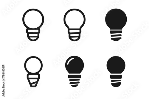 Vanity Bulb Icon Set. Vanity light bulb. Icon set. Set Logo of vanity light bulb: bulb socket and metallic base. harmonious logo variations of the same