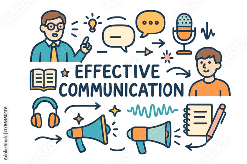 Effective Communication Doodle. Effective communication. Hand-drawn doodle illustration of effective