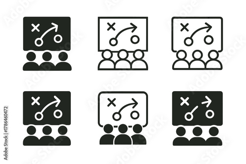 Marketing Team Logos. Managing marketing teams and campaigns. Set Logo of Managing marketing teams and campaigns: strategy board with team icons. Icon set.