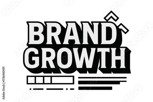 Bold Geometric Branding. Brand Growth ? bold block geometric lettering; thick uppercase with geometric serifs, heavy outer outline, strong cast shadow; stacked