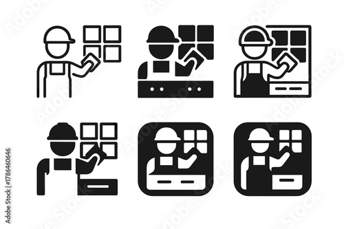 Kitchen Renovation Icons. Home renovation specialists remodeling kitchens. Icon set. Set Logo of Home renovation specialists remodeling kitchens: