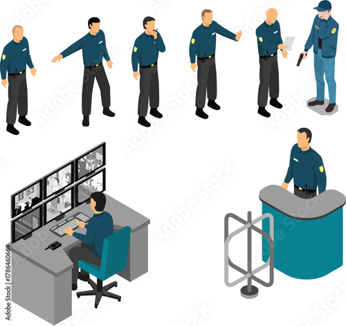 police vector silhouetter set design 