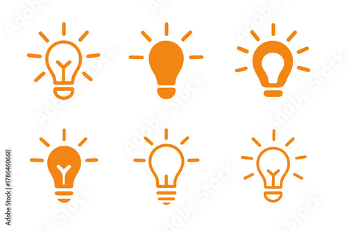 Diverse Lightbulb Logos. Positive thinking. Icon set. Set Logo of Positive thinking: lightbulb with radiant rays. harmonious logo variations of the same