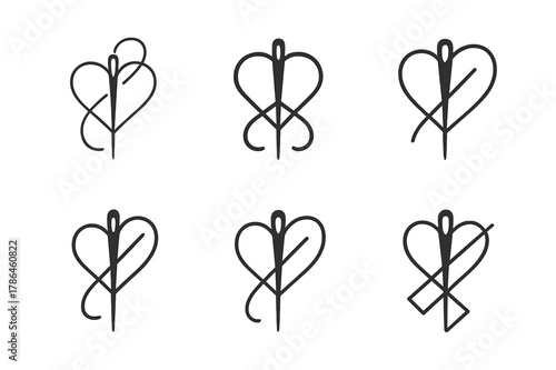 Ethical Fashion Icons. Ethical fashion. Icon set. Set Logo of Ethical fashion: repair needle and thread. harmonious logo variations of the same emblematic