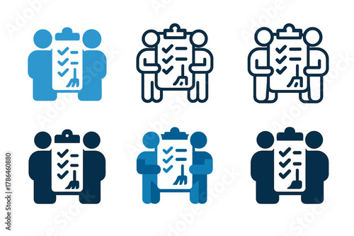 Collaborative Cleaning Logos. Cleaning the house together. Set Logo of Cleaning the house together: shared cleaning checklist clipboard. Icon set. harmonious