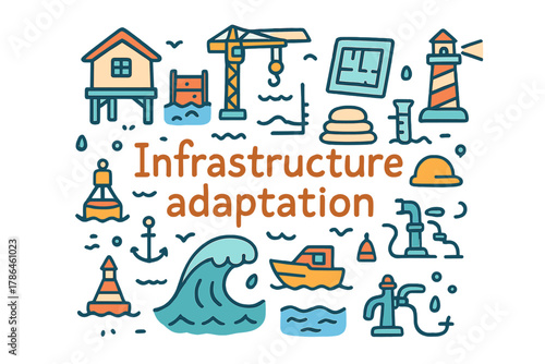 Infrastructure Adaptation Illustration. Infrastructure adaptation. Hand-drawn doodle illustration of