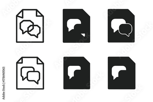 Intellectual Property Icons. Lawyers and clients discussing intellectual property cases. Set Logo of licensing negotiation: contract with two speech bubbles.