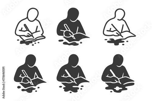 Reflective Journal Logos. A person journaling their thoughts and reflections for personal growth. Set Logo of A person journaling their thoughts and