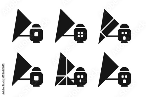 Futuristic Space Habitats. The future of space habitats and long-term space travel. Set Logo of solar sail transport with habitat capsule: Iconic shape, Flat