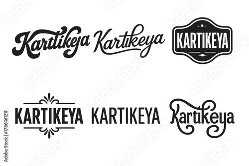 Karitkeya Lettering Variations. Karitkeya God. Set lettering. harmonious lettering variations of the same emblematic concept, each with different artistic