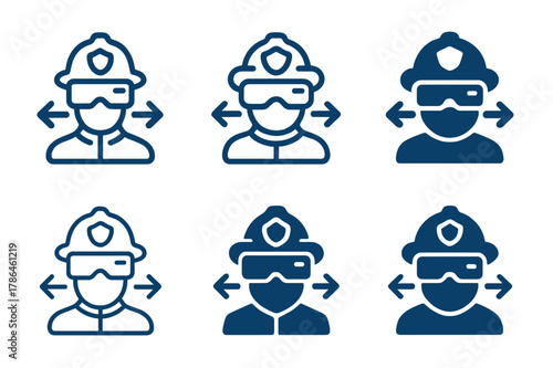 Technological Firefighter Logos. Firefighters and emergency services working with technology. Set Logo of firefighters and emergency services working with
