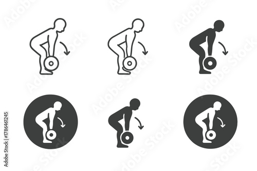 Fitness Form Logos. Fitness coach demonstrating proper form for exercises like deadlifts. Set Logo of fitness coach demonstrating proper form for exercises