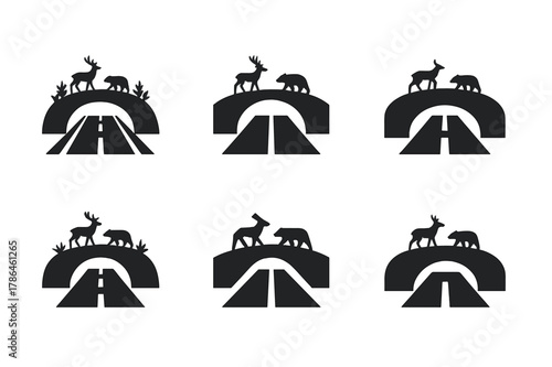 Conservation Logos Collection. Wildlife habitats and endangered species conservation. Icon set. Set Logo of Wildlife habitats and endangered species