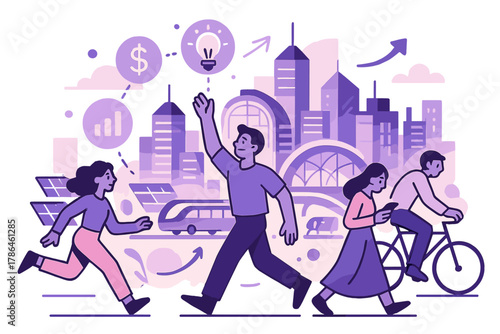 Futuristic Cityscape Innovation. Urbanization and smart cities. Cityscape with modern buildings, transport