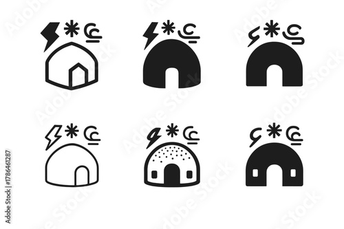 Weather-Resilient Home Logos. Building homes that can withstand extreme weather conditions. Icon set. Set Logo of building homes that can withstand extreme