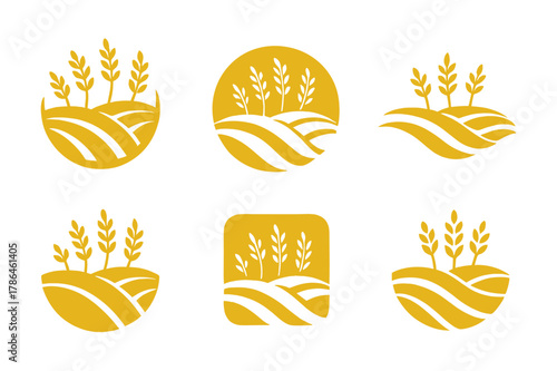 Golden Wheat Logo Variations. A field of golden wheat swaying in the breeze. Set Logo of a field of golden wheat swaying in the breeze: rolling wheat waves