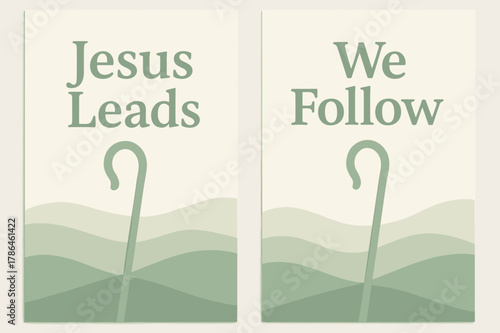 Shepherd's Way Banners. Shepherd?s Way. Two vertical A6 banners with safe margins, centered composition, no elements touching edges, pastel, sage and cream,