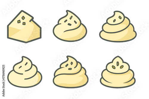 Mashed Potato Logos. Mashed potato mound. Icon set. Set Logo of mashed potato mound: mashed potatoes with chives. harmonious logo variations of the same