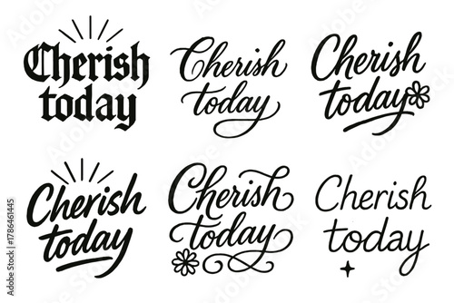 Cherish Today Styles. Cherish today. Create a calligraphy lettering illustration of the phrase: Cherish today.
