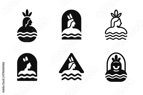 Sacred Site Icons. The preservation of sacred sites in indigenous cultures. Set Logo of The preservation of sacred sites in indigenous cultures: sacred water