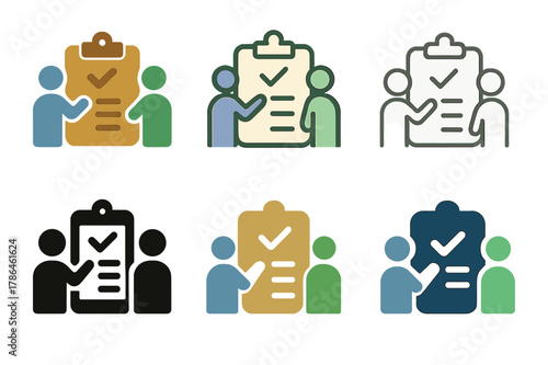 Collaborative Cleaning Logos. Cleaning the house together. Set Logo of Cleaning the house together: shared cleaning checklist clipboard. Icon set. harmonious