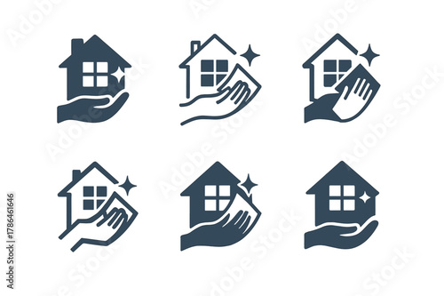 Home Care Logos. Volunteering to help a family member with home maintenance tasks. Set Logo of volunteering to help a family member with home maintenance