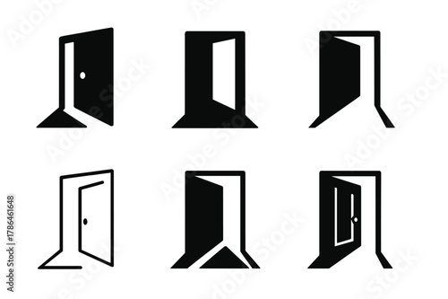 Journey of Renewal. Life after a personal failure or disappointment. Icon set. Set Logo of Life after a personal failure or disappointment: open door with