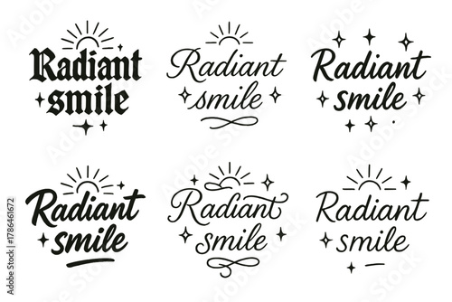 Radiant Smile Calligraphy. Radiant smile. Create a calligraphy lettering illustration of the phrase: Radiant