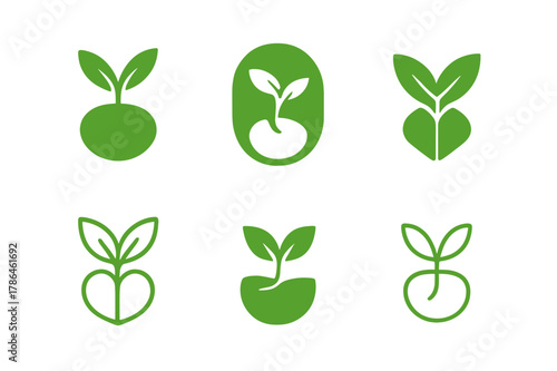 Eco Logo Variations. Green label design with eco vibes trend. Set Logo of Green label design with eco vibes trend: sprouting seed icon. Icon set. harmonious