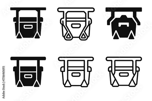 Garage Storage Logo Variations. Using overhead storage racks in the garage. Set Logo of Using overhead storage racks in the garage: safety straps securing bins