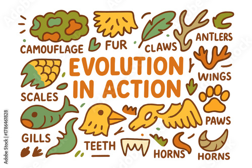 Evolutionary Doodle Art. Evolution in action. Hand-drawn doodle illustration of Evolution in action.