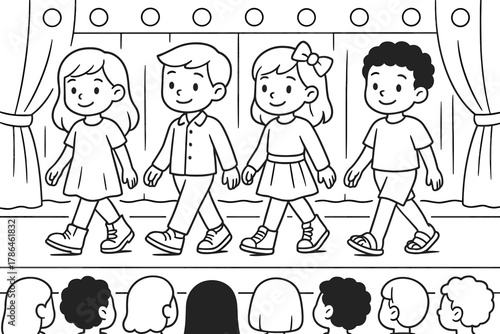 Fashion Runway Coloring. Fashion runway shoes children?s coloring book illustration, outlined drawing, models