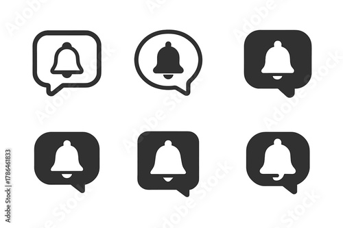 App Notification Icons. App notification mockup. Set Logo of App notification mockup: chat bubble with bell icon. Icon set. harmonious logo variations of the
