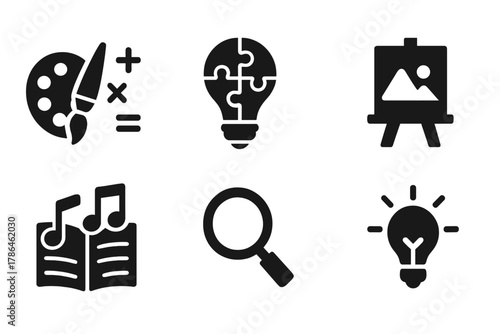 Creative Learning Icons. Creative learning. Filled icon set of creative learning: paint and math symbols,