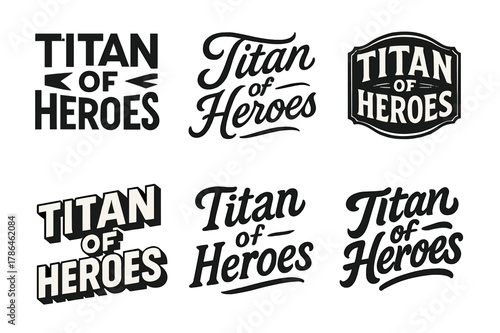 Titan of Heroes Emblems. Titan of Heroes. Set lettering. harmonious lettering variations of the same emblematic concept (Abstract geometric letterforms,