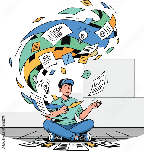 Overwhelmed Student or Professional Managing Information Overload with Creative Flow