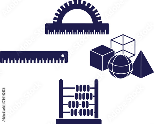 Mathematics Tools Icons Protractor Ruler Abacus Geometric Shapes