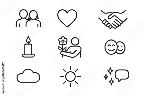 Intimate Icon Set. Shared intimacy. Line outline icon set of shared intimacy: couple, heart, hug, hands