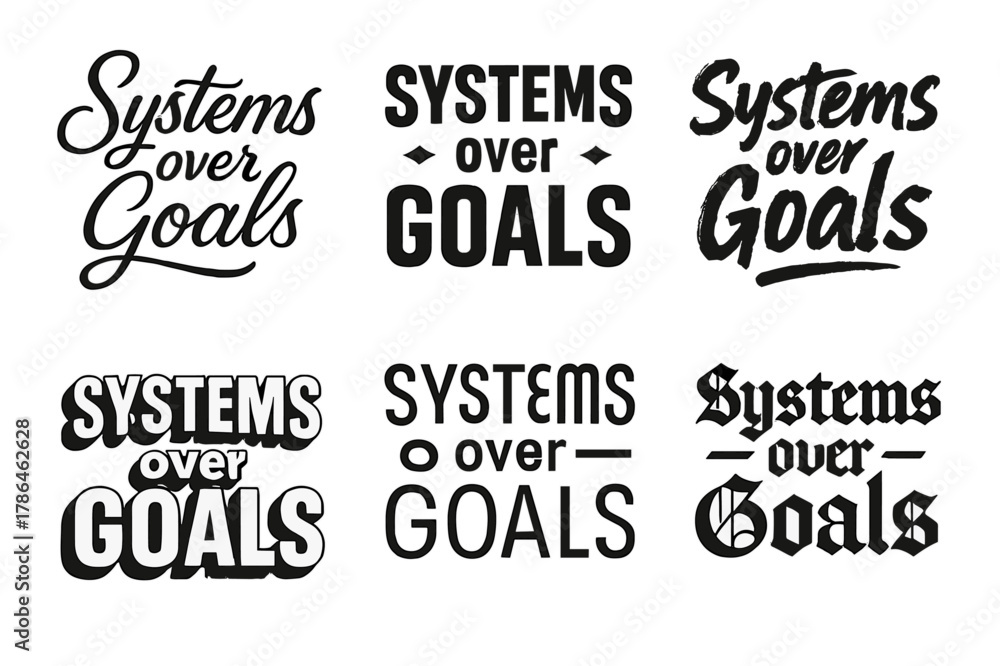 Fototapeta premium Emblematic Lettering Variations. Systems over goals. Set lettering. harmonious lettering variations of the same emblematic concept, each with different