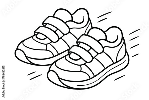 Kids' Sneaker Coloring. Sports shoes children?s coloring book illustration, outlined drawing, cartoon sneakers